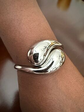Sterling Silver Sculptural Swirl Cuff Bracelet - Silver